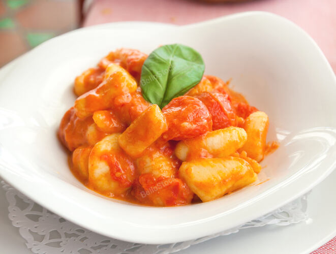 Homemade gnocchi, italian potato pasta, sorrentina recipe.