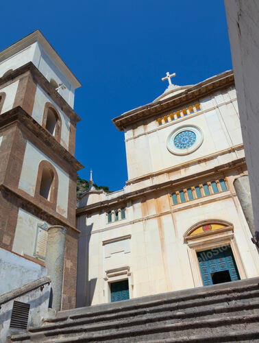 Santa Maria Assunta Church and Bell Tower in Positano Italy.