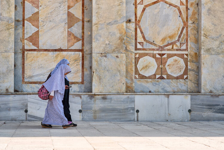JERUSALEM, ISRAEL - APRIL 30, 2015: Arab women with veil wal
