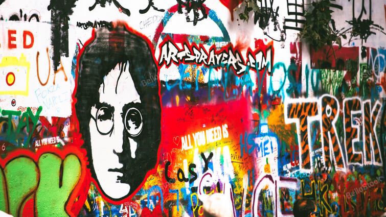 Prague, Czech Republic - 6 September 2019: Wall of John Lenn
