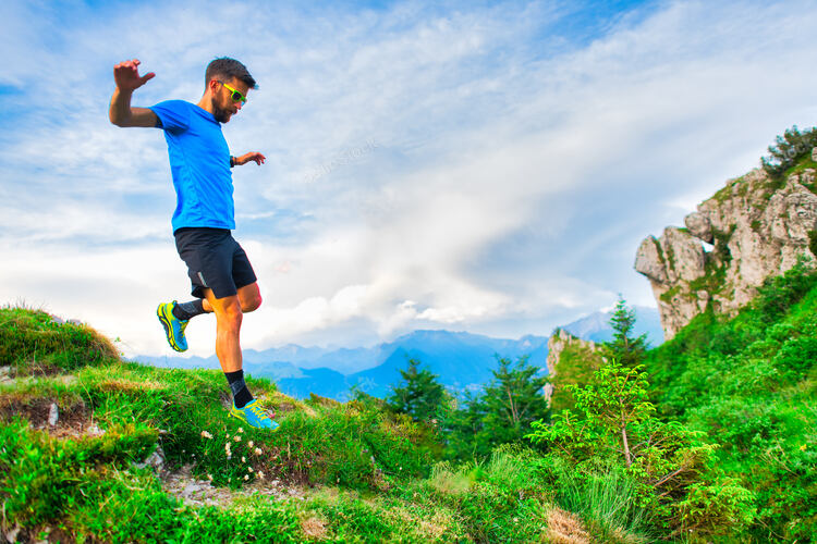 Green mountain nature race. A sporty man