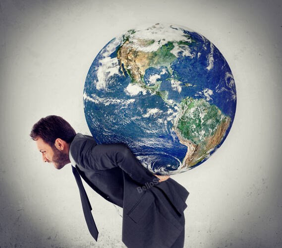 Man sustains the planet on his shoulders