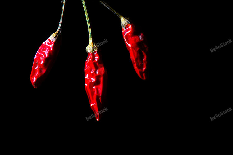 Detail of chili peppers on a black background.